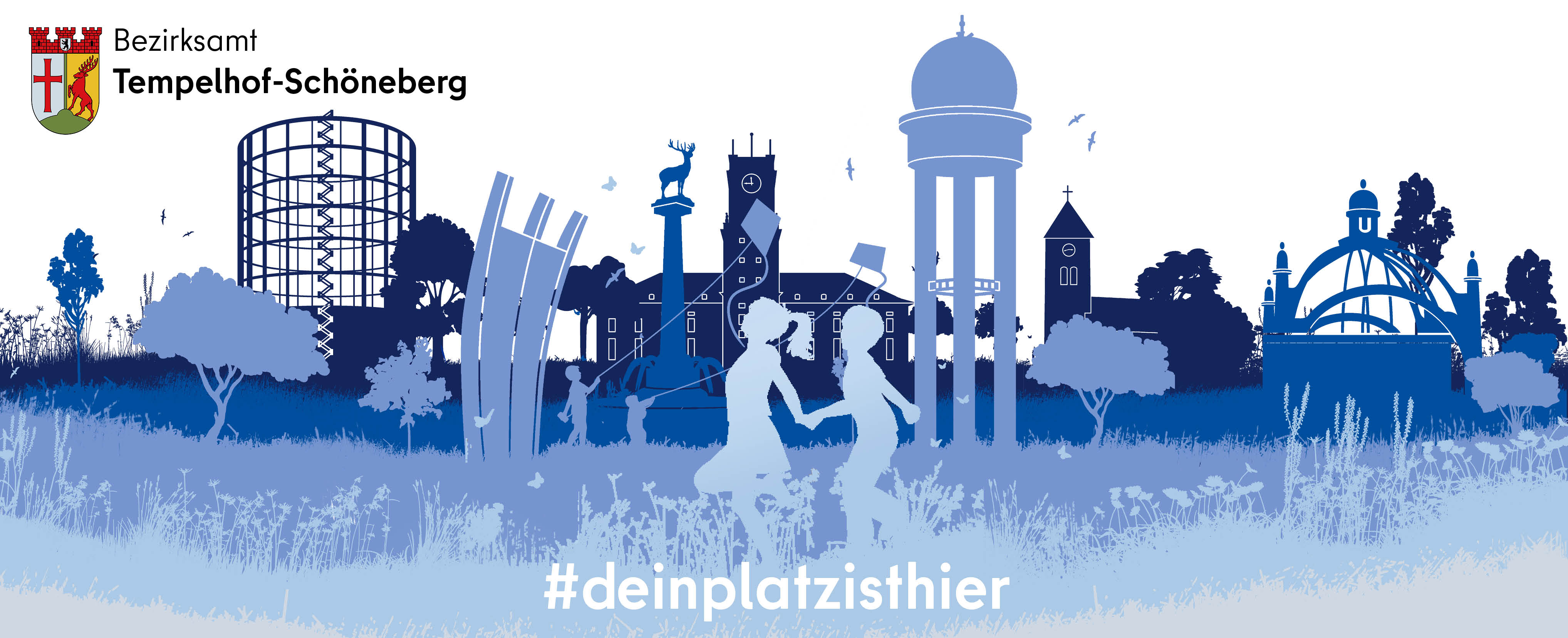 Headergrafik blaue Skyline des Bezirksamtes Tempelhof-Schöneberg